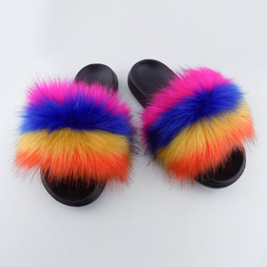 Rainbow fur slides deals